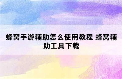 蜂窝手游辅助怎么使用教程 蜂窝辅助工具下载